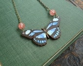 Blue Butterfly Necklace: Pink Cherry Quartz Stones, Blue and Black, Boho, Wedding, Butterfly Jewelry by AlpineGypsy on Etsy