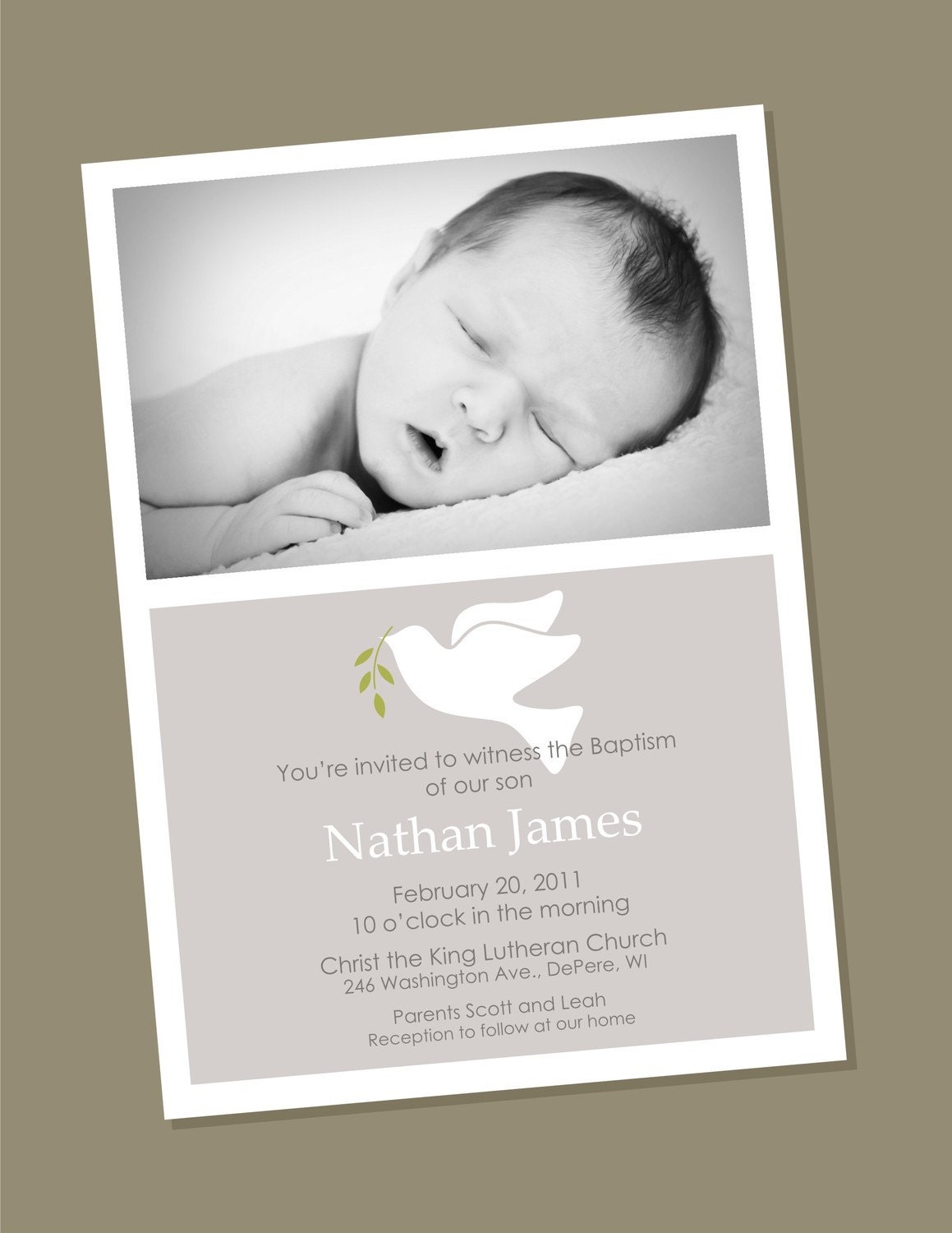 Dove - Custom Photo Baptism Invitation