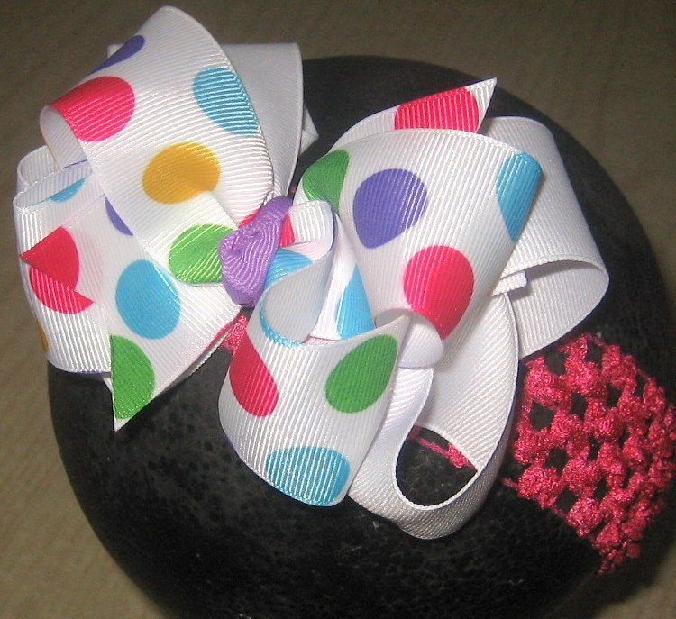 Gumball Candy Dot Fabulous Double Layered Boutique Lush Hair Bow with Spikey Edges Fun Summer Party hairbow