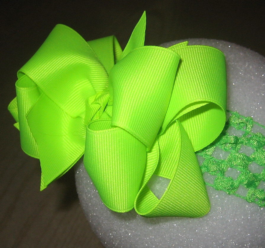 Neon Lime Green Double Layered Hair Bow Spikey Lush Boutique Princess Bright Hairbow