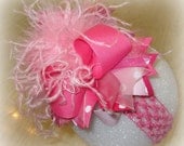 Over the Top Ostrich Feather Hair Bow Boutique Pageant Party Hairbow Pink Large Big Feathers Matching Headband Included