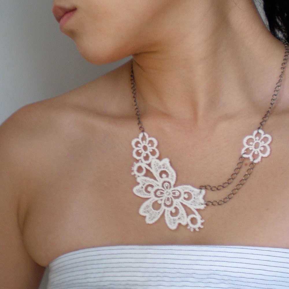Bridal Jewelry -- Ivory Lace Necklace -- Isabel Ivory Lace Brass Necklace