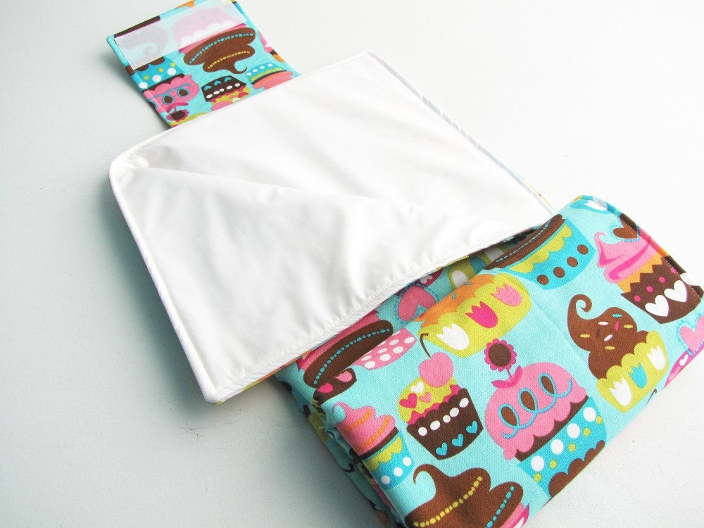 Diaper Changing Pad Roll Up - Sweet Treats Cupcakes in Turquoise - Made to Order