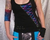 Pre Made COSMIC CORSET TOP Futuristic Cyber Goth Blue or Pink Ribbon or Choose RoBoTIc KiTtY
