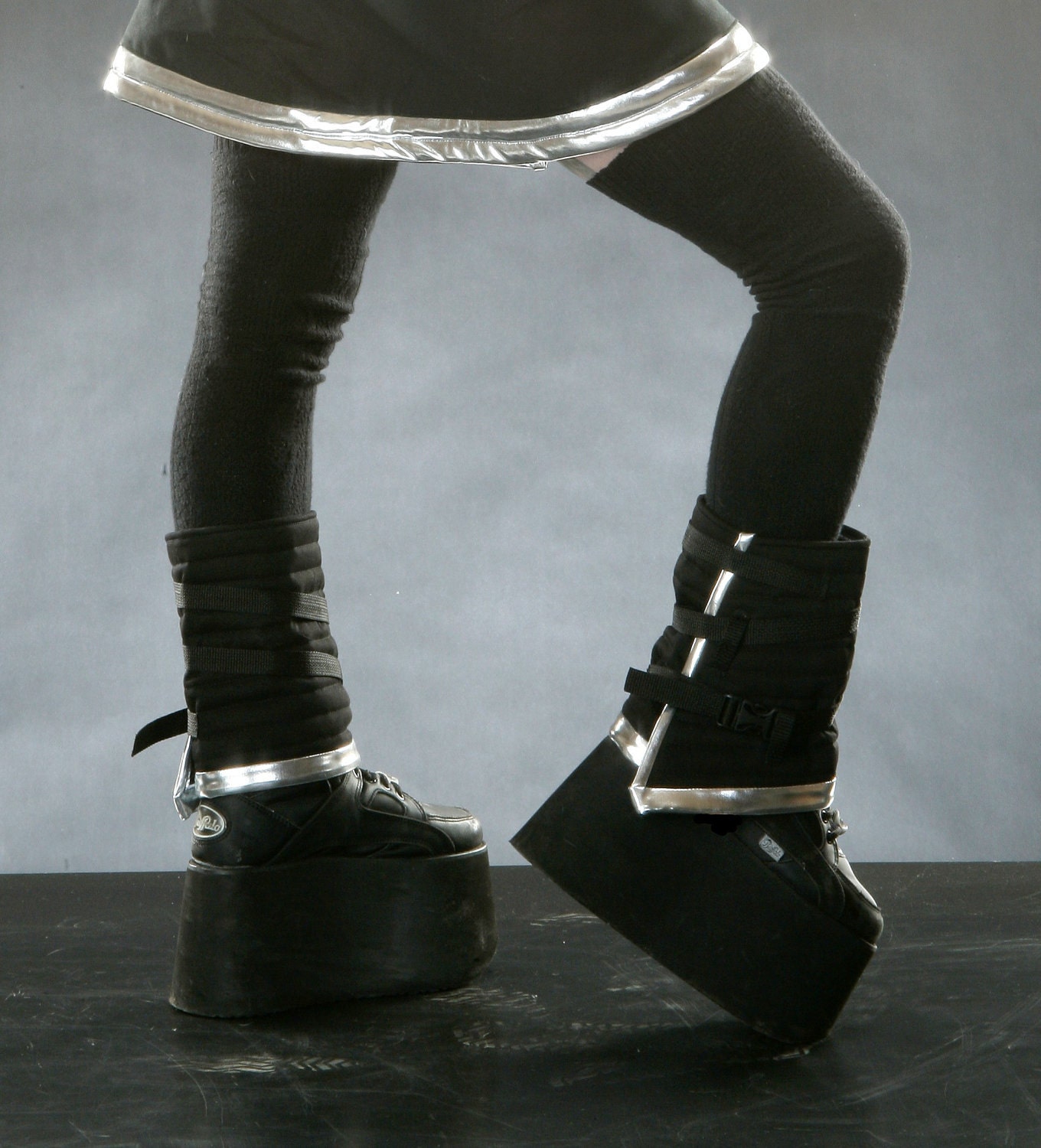 Pre Made CYBER SPATS Boot Covers Futuristic Cyber Goth UV Pink or Orange RoBoTIc KiTtY