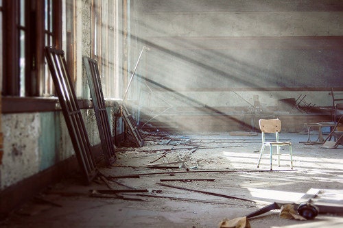 Forgotten - 8x12 Fine Art Photography Print - abandoned urban decay chair school classroom light photograph Detroit - riotjane