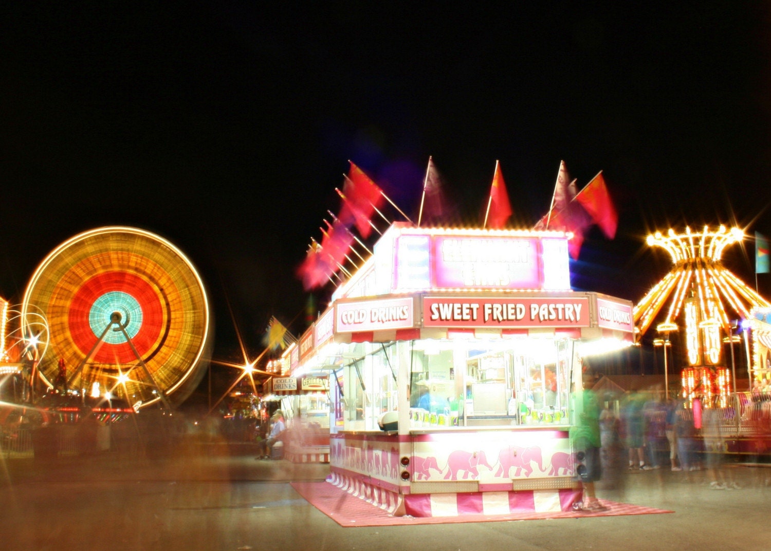 The Midway, At Night - 5x7 Fine Art Photography Print - fair carnival lights fun LongExposure motion photograph  - riotjane