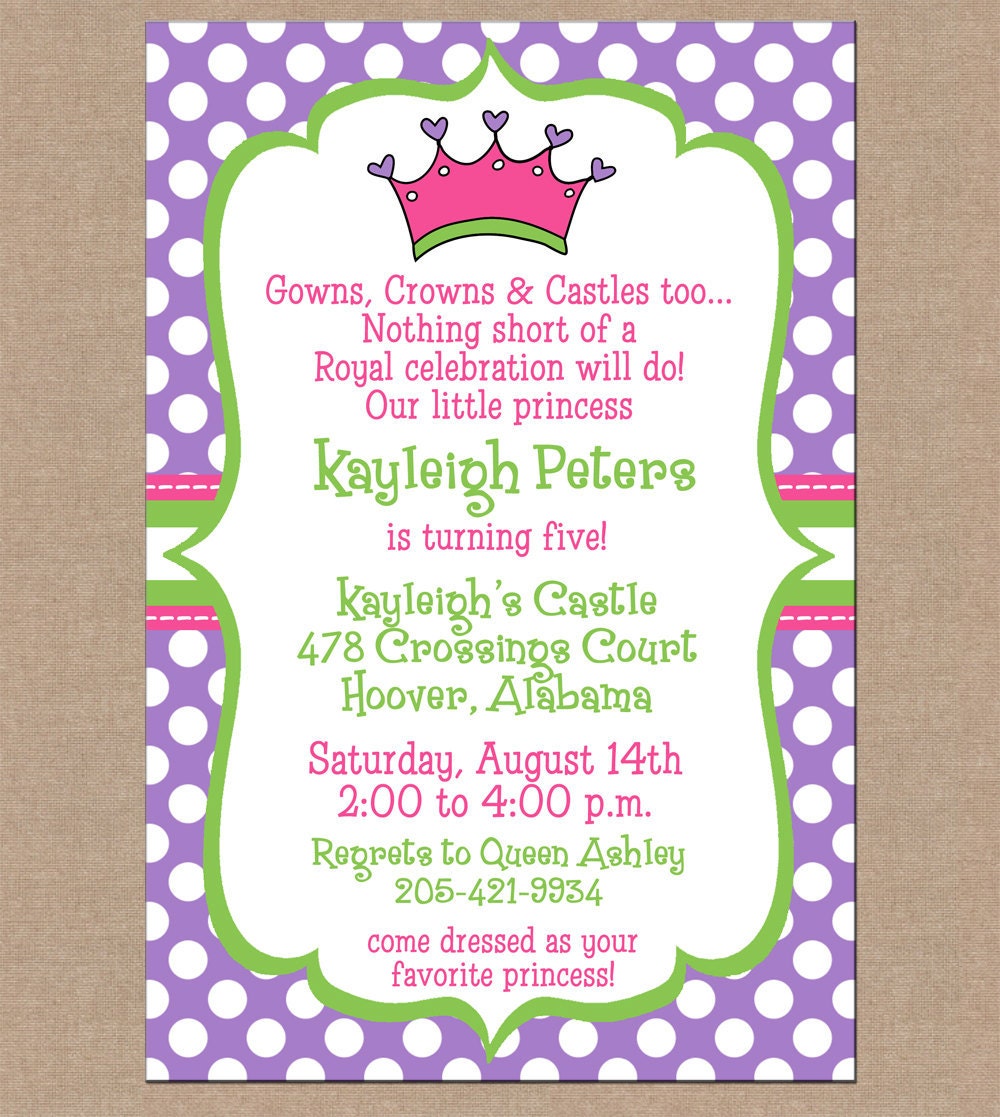 12 Personalized and Printed Girl Princess Tiara Crown Birthday Party Invitations with envelopes