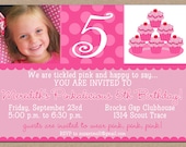 12 Personalized Printed Girl Pink Cupcake Party Birthday Photo Invitation with envelopes