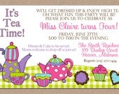 12 Personalized Printed Girl Tea Party High Tea Birthday Invitations with envelopes