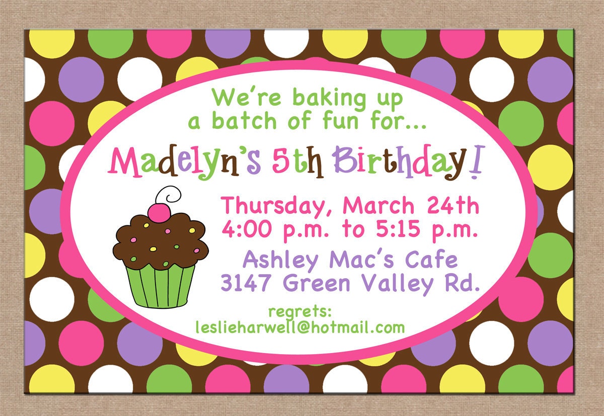 12 Personalized Printed Girl Baking Cupcake Decorating Birthday Party Invitations with envelopes