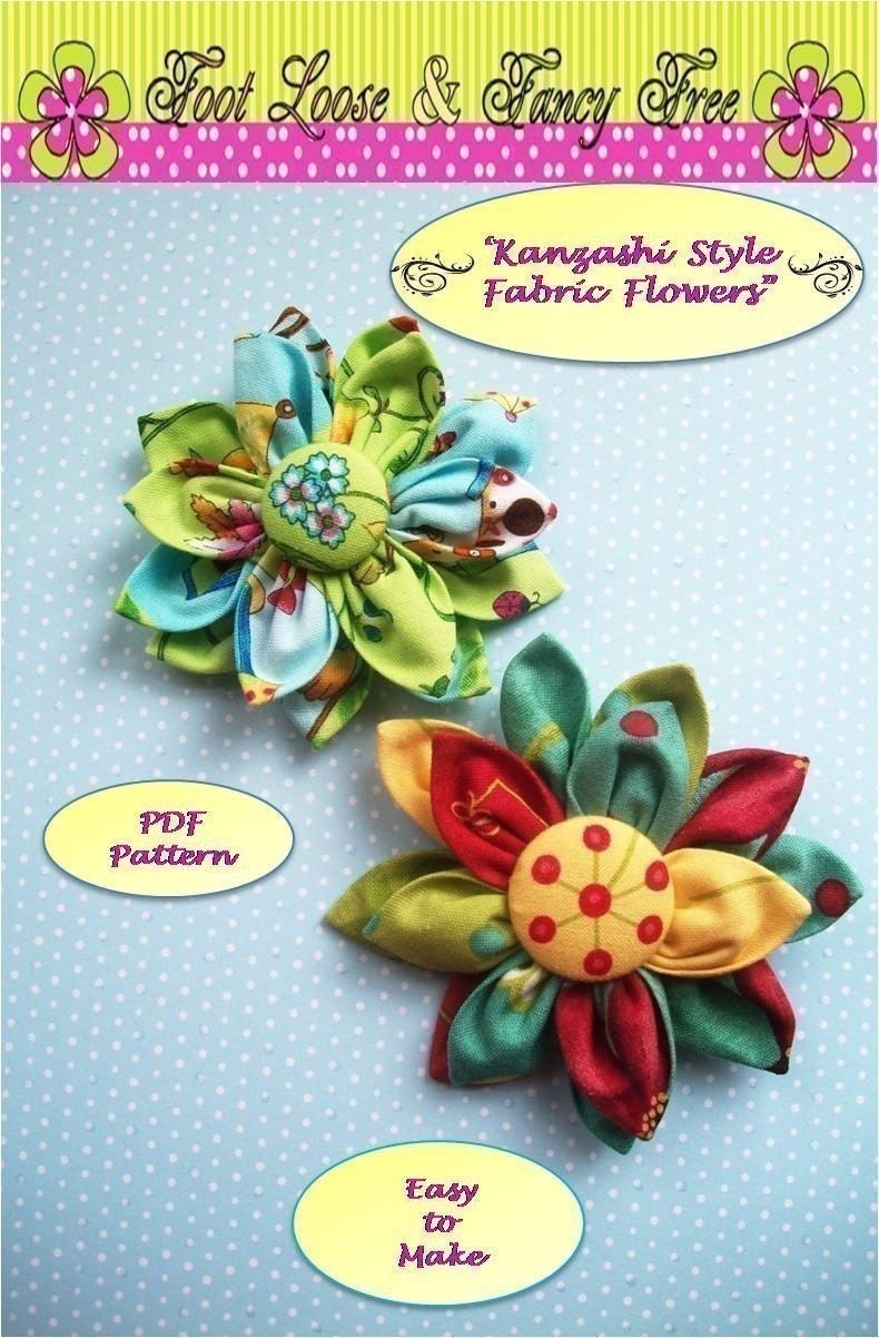 Fabric Flower Pattern, Kanzashi  Flower, Kanzashi Fabric Flower PDF Pattern, Easy to Make, Brooch, Pin, Bouquet,  Accessories