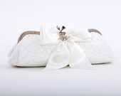 Satin Bow Bridal Clutch - White