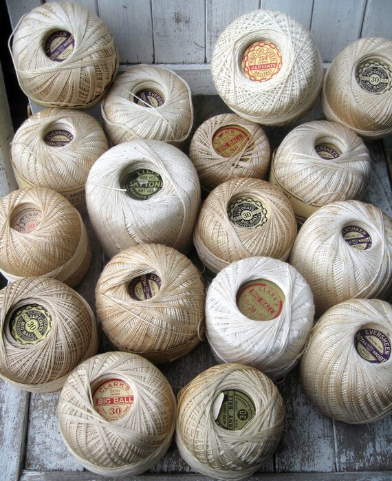 Vintage crochet thread set of 17 with great graphics...