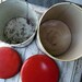 Vintage metal kitchen canisters with pansies, farmhouse kitchen style, 1950's