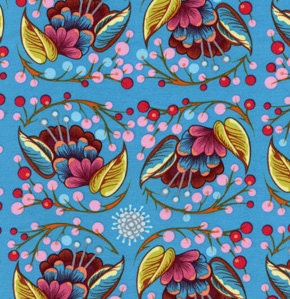 LouLouThi Cotton Quilting Fabric by Anna Maria Horner, Curated Bloom in Fun Blue, 1/2 yard