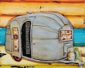 Airstream RV vintage retro camper at beach - "Summer Place" - Fine Art Print 8x10