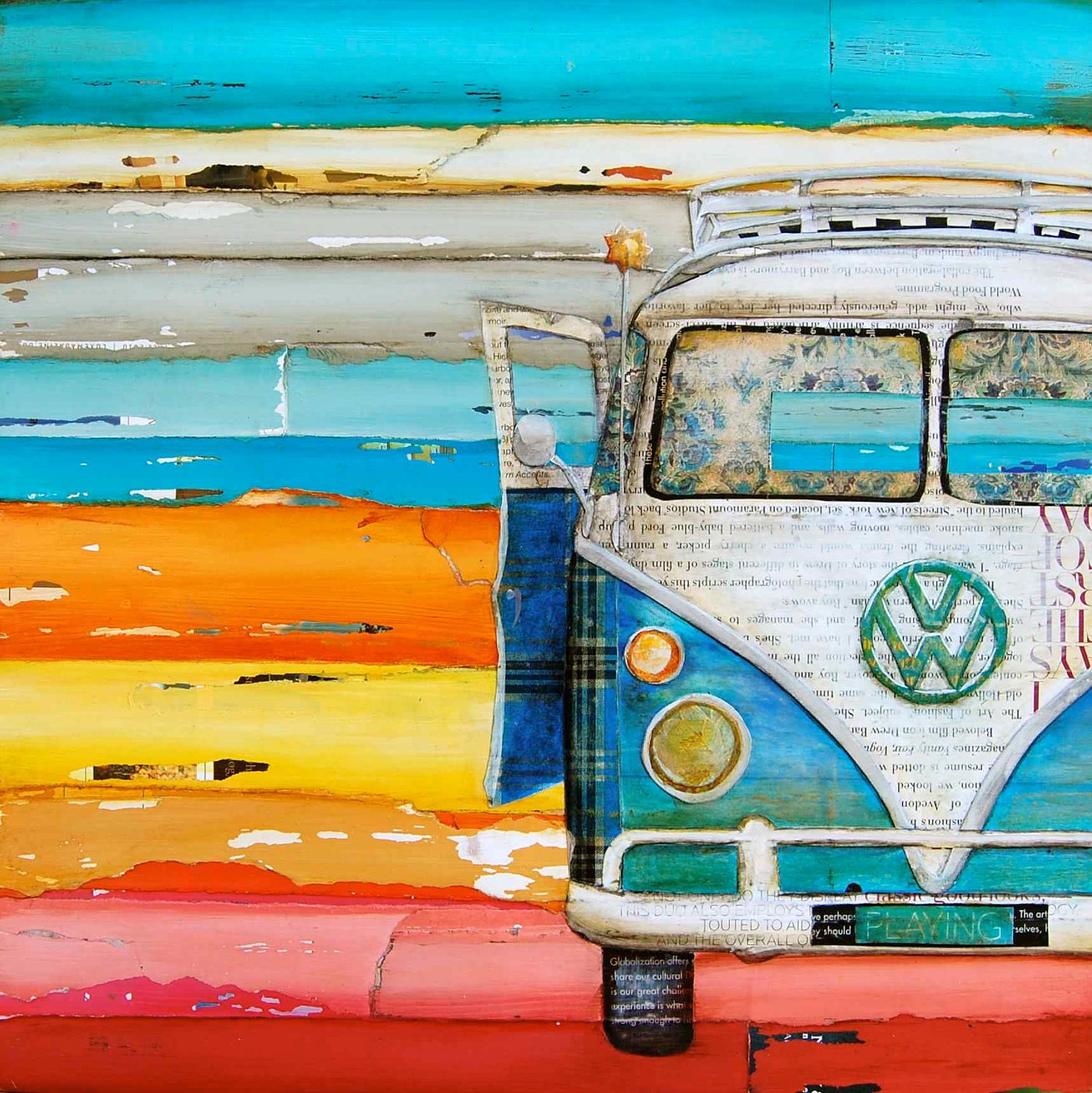 Vintage Vw Volkswagen Van at Beach - "Playing Hooky" - Fine Art Print - 16x20