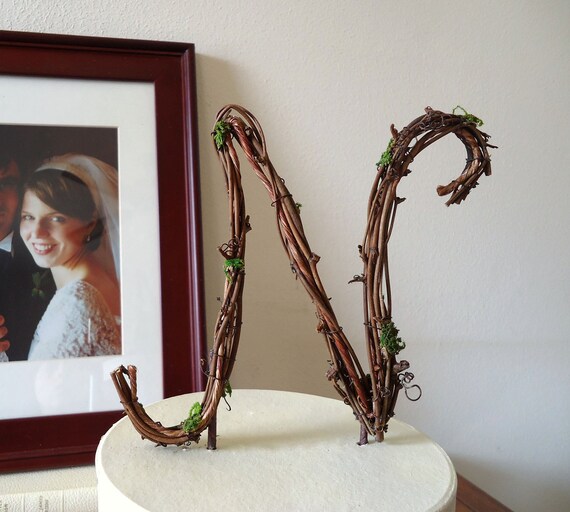 Rustic Wedding Cake Topper 6" Script Initial - Any Letter
