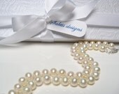 Knotted pearl necklace and drop earrings AA Grade 8mm white freshwater pearls with 925 sterling silver filigree clasp