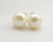 Pearl stud earrings AAA grade freshwater pearls 8.5mm on 925 sterling silver posts and butterfly safety ear backings