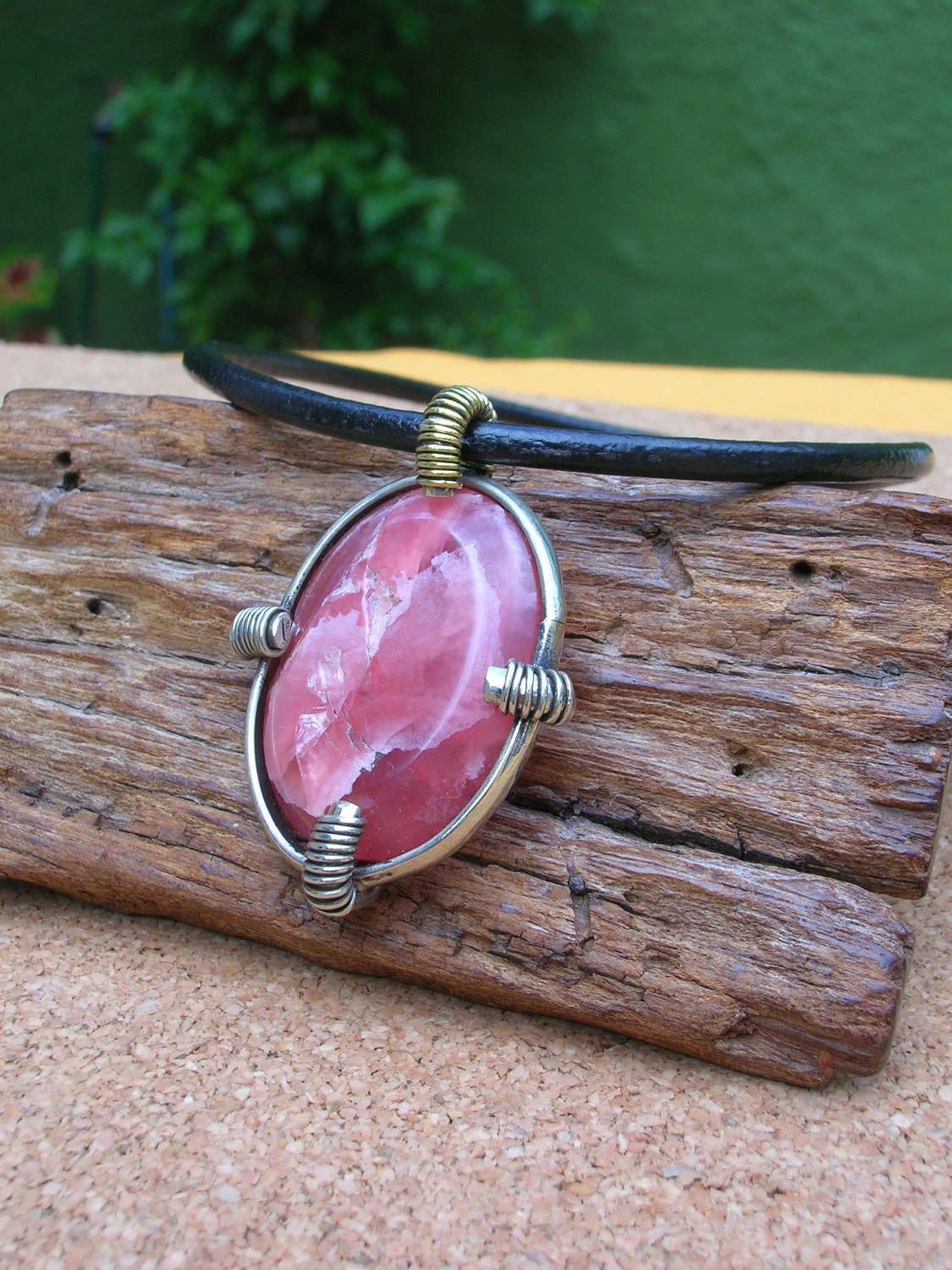 Rhodochrosite Pendant Artisan Metalwork
