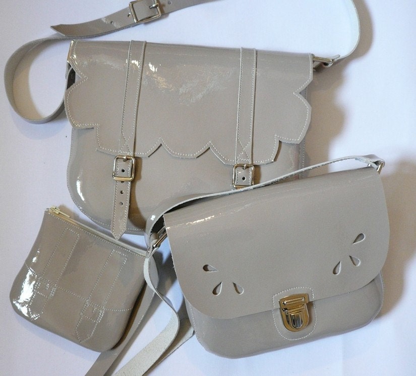 Mother Daughter Purse Set Gray Patent Leather