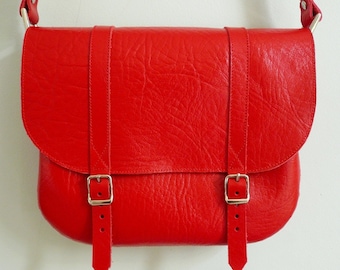 Red Leather Satchel FREE UK SHIPPING