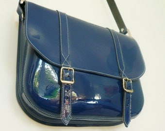 Royal Blue Patent Leather Satchel FREE UK SHIPPING
