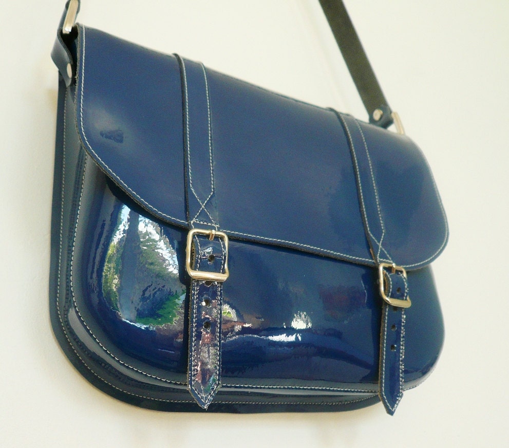 Royal Blue Patent Leather Satchel FREE UK SHIPPING
