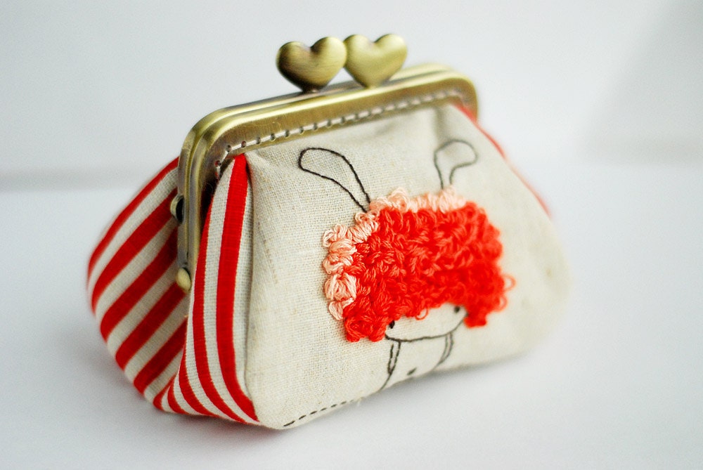 Embroidery Red Bunny Girl Purse