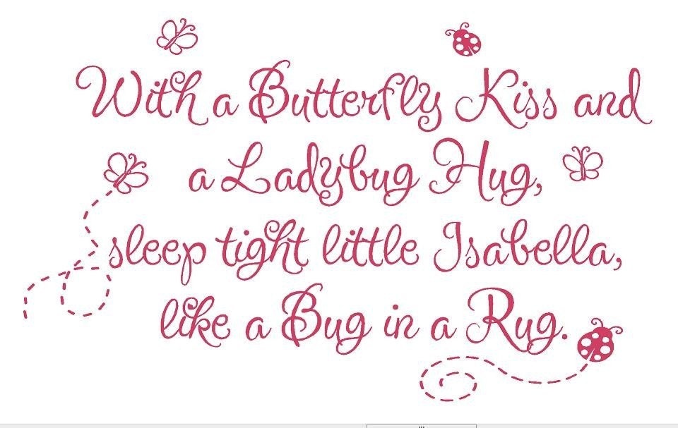 With a Butterfly Kiss and a Ladybug Hug Wall Decal with Personalized Baby Name - Girl Room Decor Quote Saying Poem 22hX36w INCHES BA0086