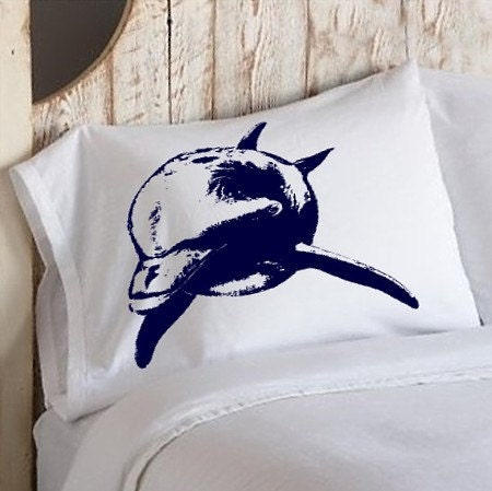 Navy Blue Bottle Nose Dolphin White Nautical Pillowcase pillow cover ocean sea