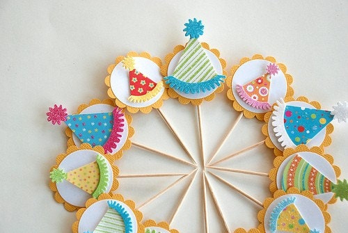 Birthday Party Hat Cupcake Toppers