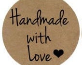 handmade with love sticker set of 126 - brown kraft stickers 1inch circle labels laser printed product labels