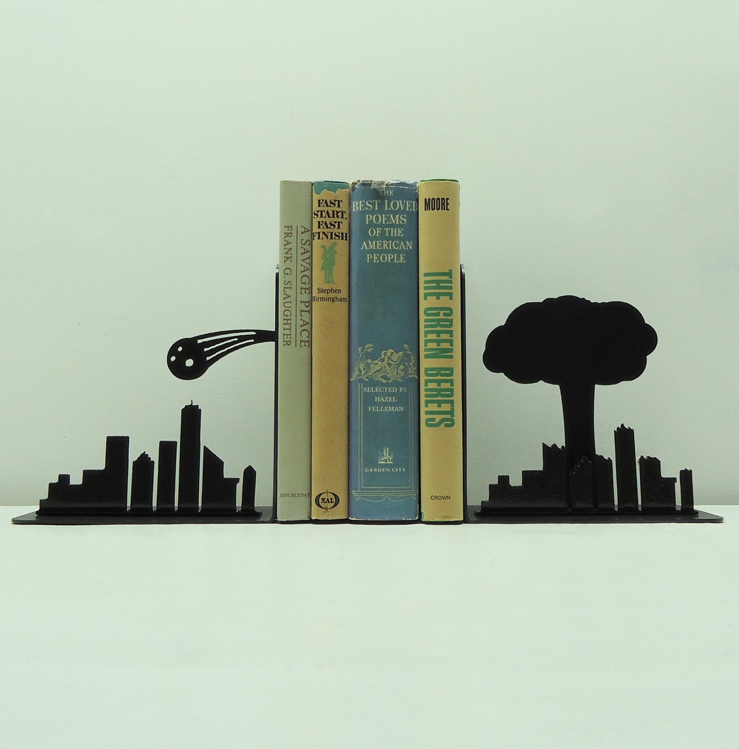 Before and After Meteor Strike Metal Art Bookends - Free USA Shipping