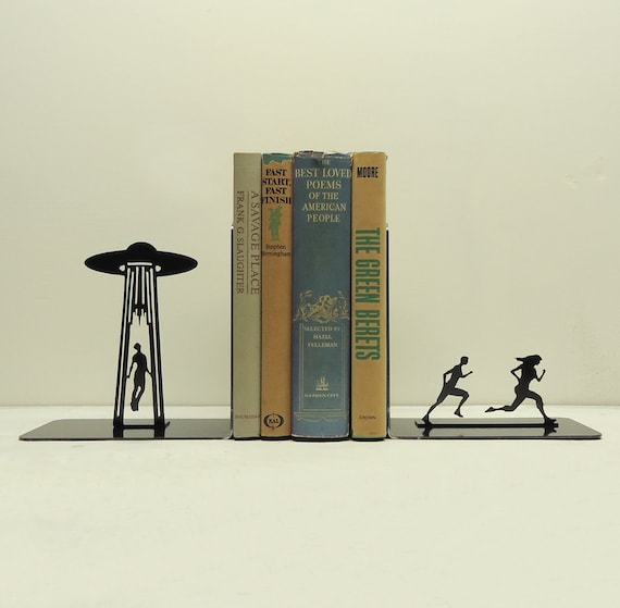 UFO Abduction Metal Art Bookends - Free USA Shipping