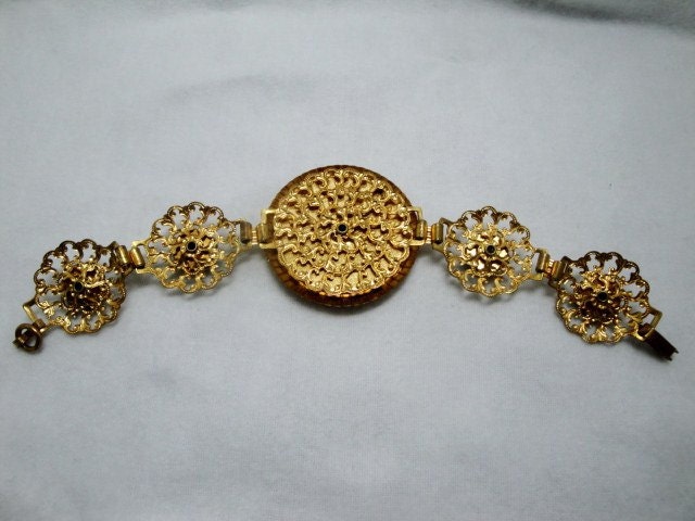 Vintage Demascene Floral Necklace and Bracelet Set