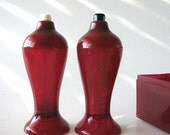 Salt Pepper Shakers Art Deco Burgundy Carvanite with Case
