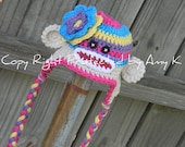 Baby Girl, Sock Monkey Hat, Crochet Baby Hats, 2T-6T Baby Girl Hats, Sock Monkey, MADE TO ORDER