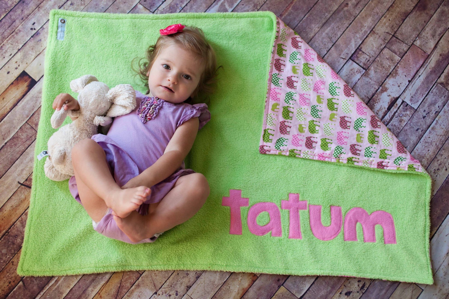 Personalized Elephant Stroller Blanket in Lime