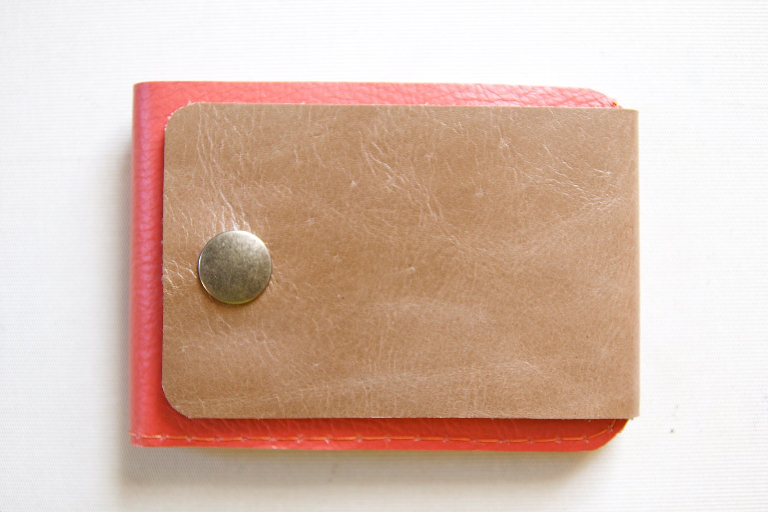 Leather Wallet in Coral Pink & Elephant Gray