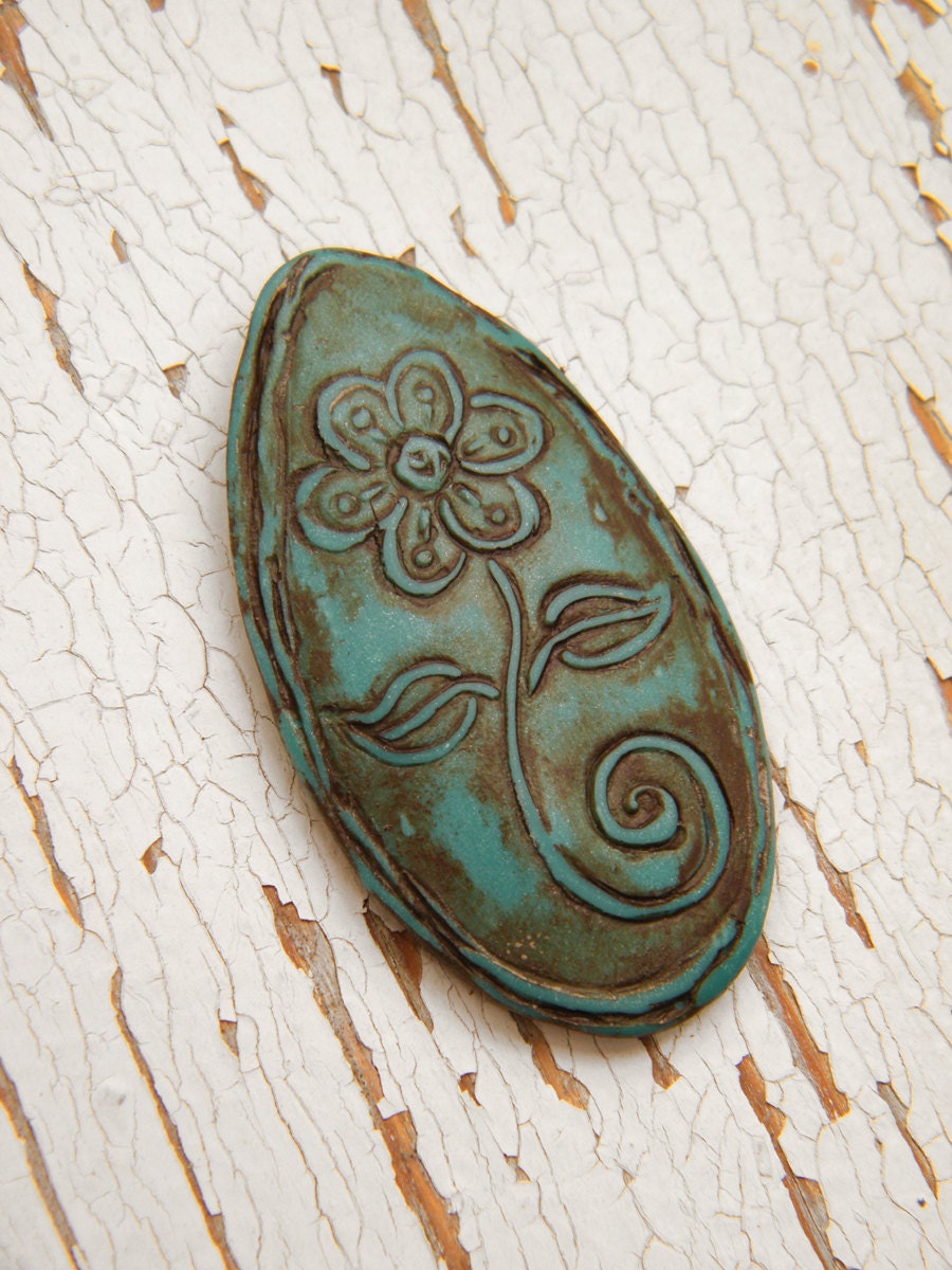 Rustic Flower pendant - teal blue (ready to ship)