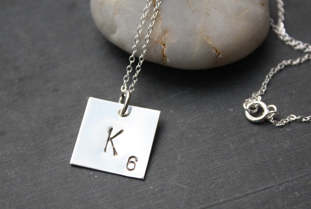 Scrabble Tile  Personalized Initial Sterling Slver Square Necklace