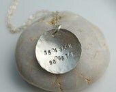 Latitude Longitude Necklace with GPS Coordinates on Custom Sterling Silver Charm
