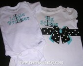 PERSONALIZED Black/Turquoise Big sister Tshirt/Little Brother Onesie set