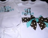 PERSONALIZED Big Sister tshirt/Little Brother Onesie set - Brown/turquoise