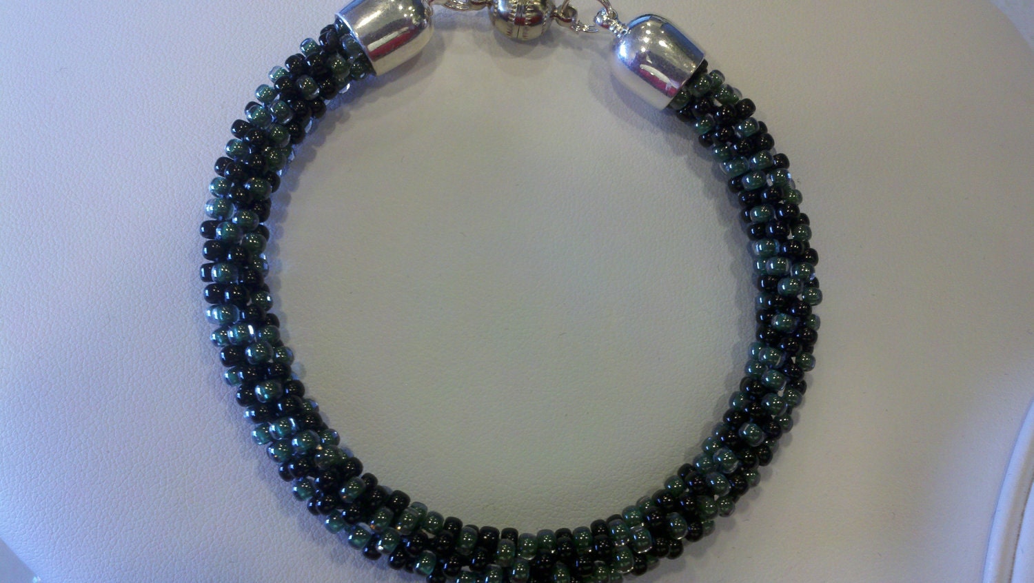 Sage and Black Kumihimo Beaded Bracelet