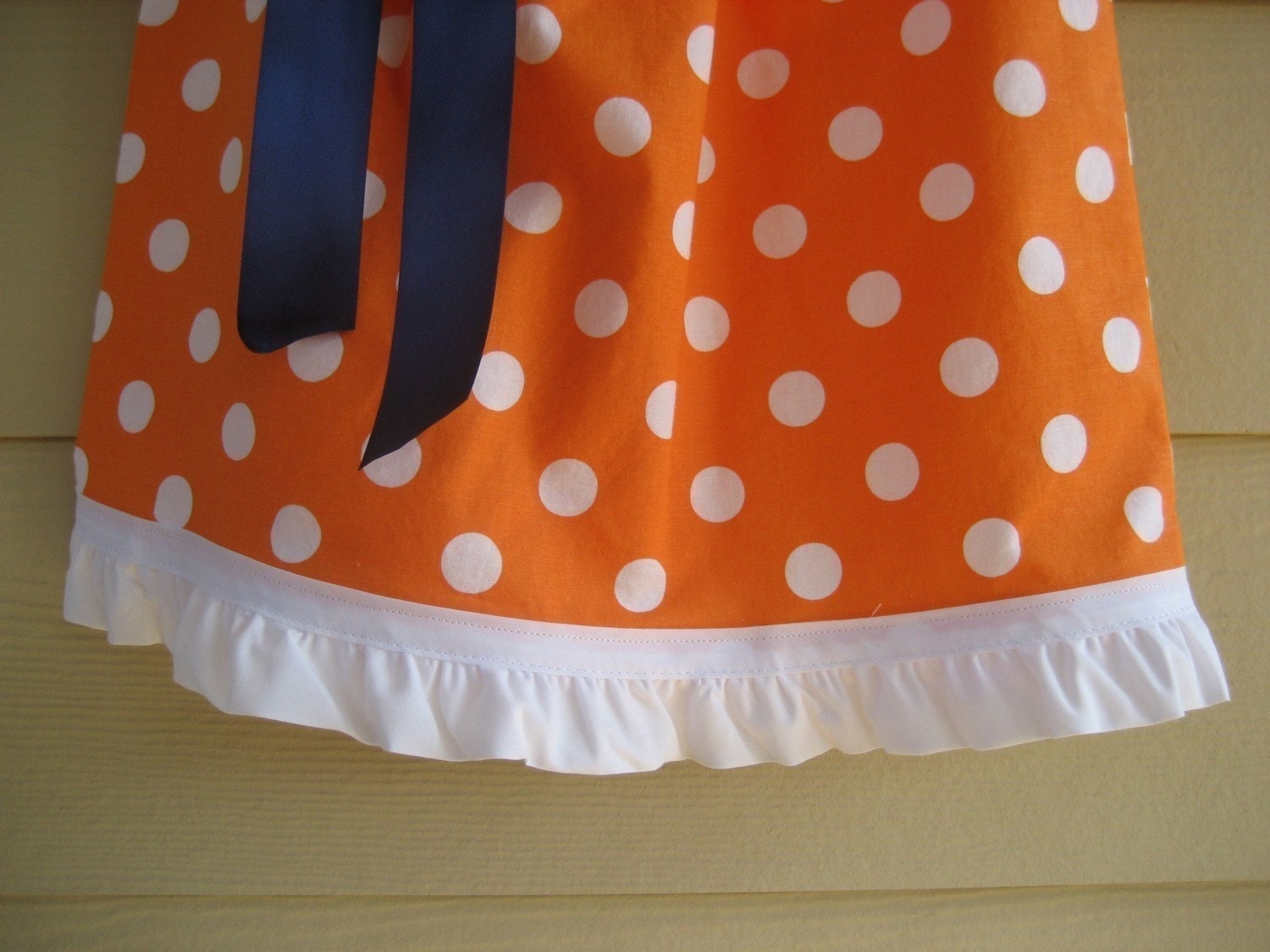 Orange Polka Dot Pillowcase Dress with White Tirm - sizes 3m to 6T - any color ribbon......GREAT for AUBURN and FLORIDA Fans