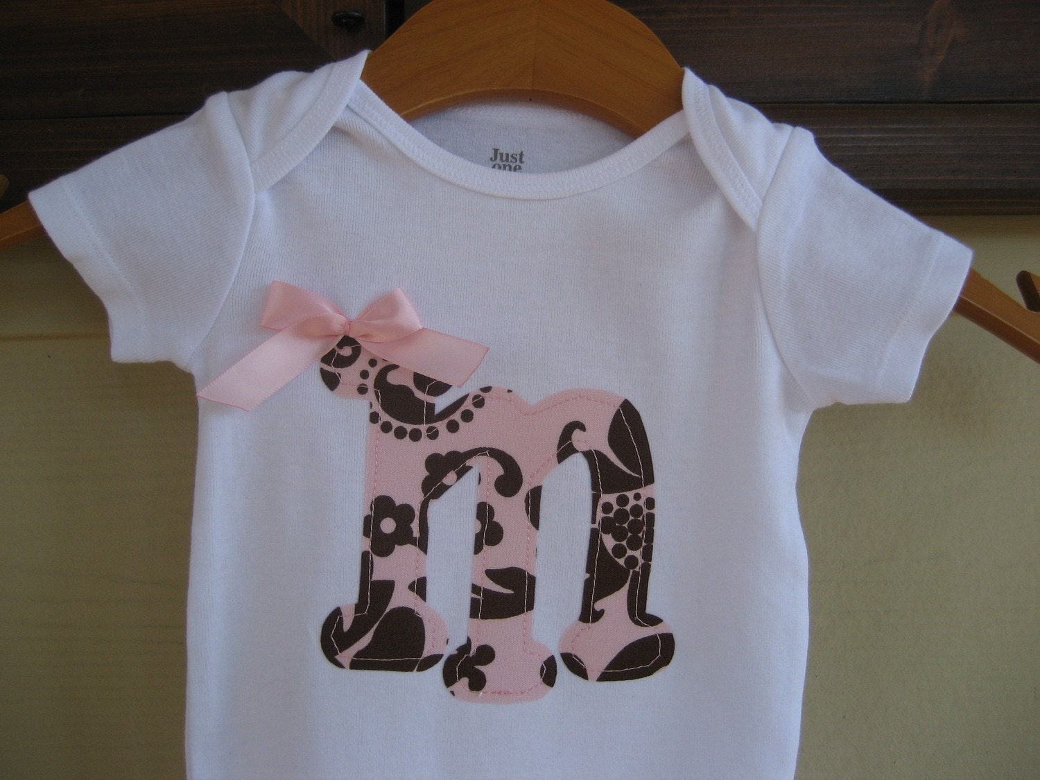 Onesie with Initial and Pink Leg Ruffles - long sleeve or short sleeve - newborn to 24m